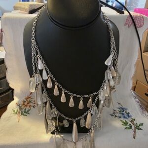 Vintage Premier Designs "Frosted Ice" Bib Necklace With Matching Earrings